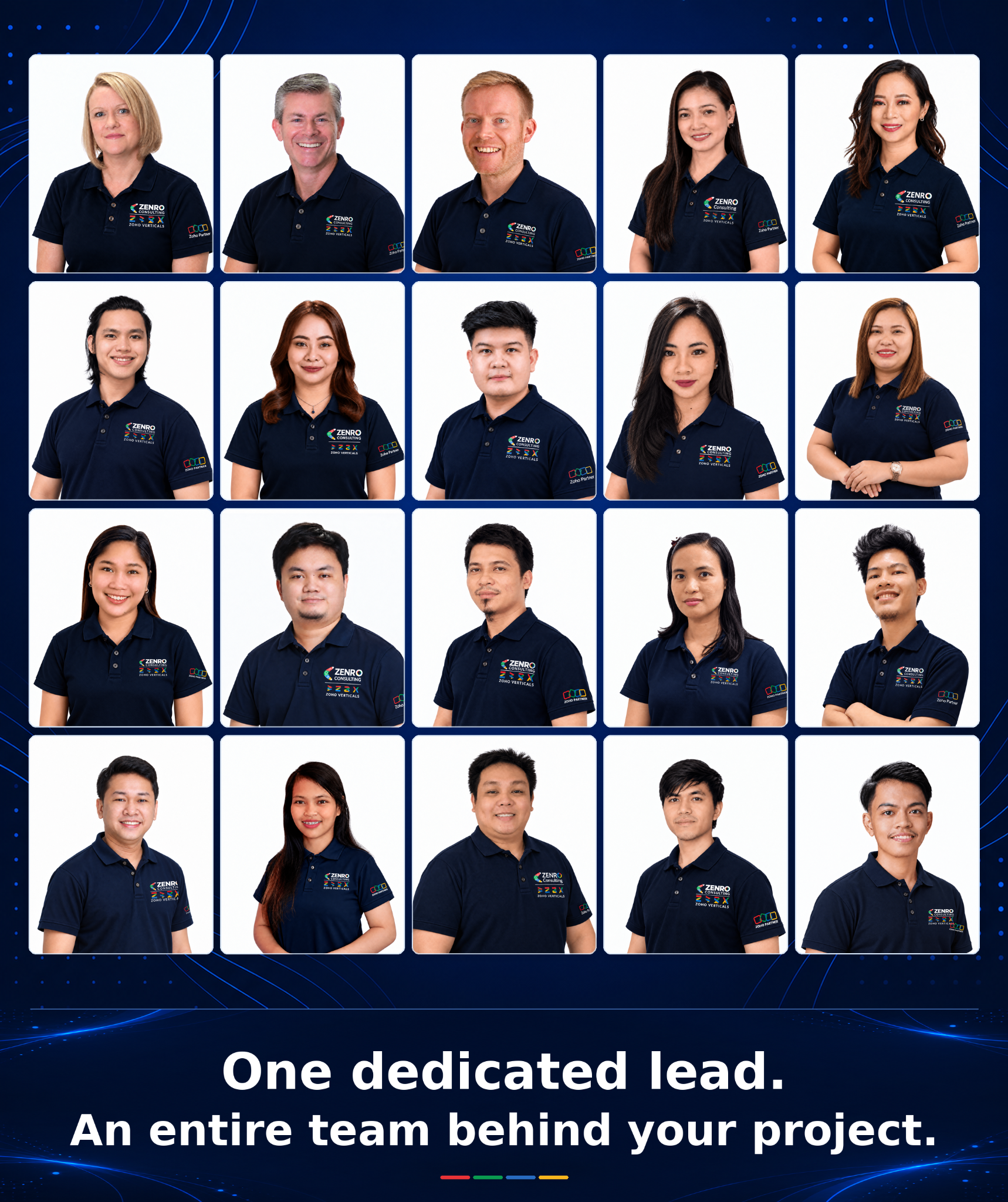 Zenro team collage: One dedicated lead. An entire team behind your project.